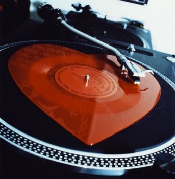 Heart-shaped record on turntable